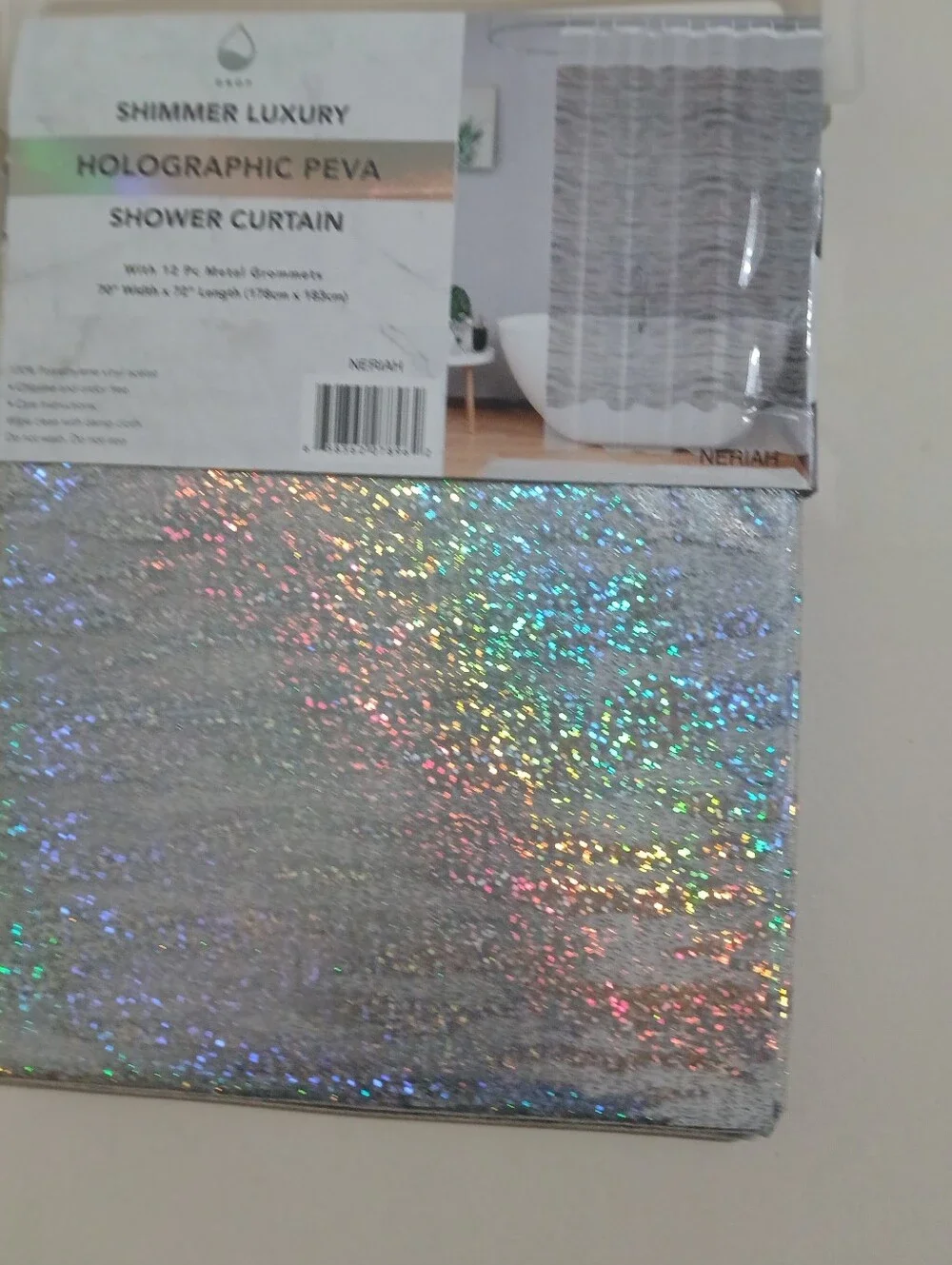 Holographic PEVA Shower Curtain - Silver Sparkle